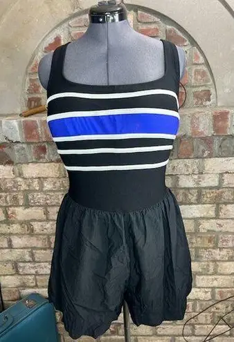 one piece swimsuit shorts romper blue white black striped Vintage 1990s shorts Size 18W
