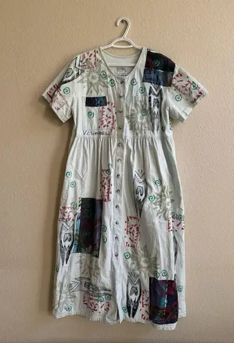 Vtg 1990's VC TORIAS Hand Painted Floral Art To Wear Denim Maxi Dress OS Teacher Size undefined