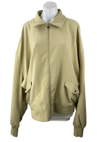 We Wore What Khaki Tan Twill Collared Long Sleeve Full Zip Bomber Coat Jacket Sz M