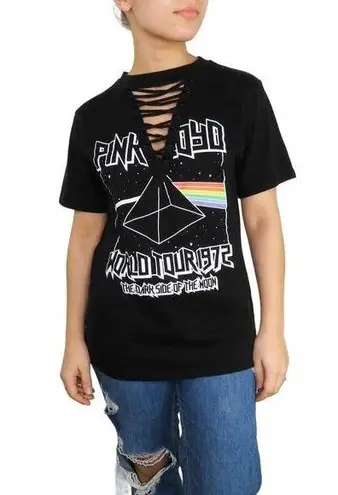 Pink Floyd  Dark Side of the Moon Lace Up Corset Choker Graphic Tee T-Shirt Small