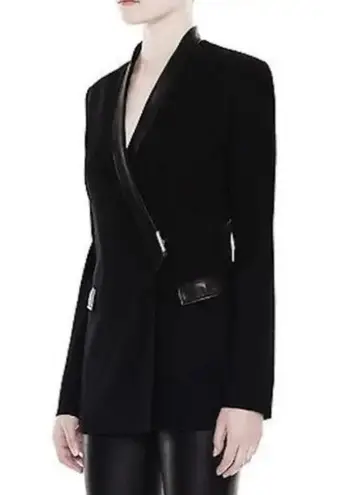 Helmut Lang  Palm Suiting Seamed Blazer Leather Trim Black Size 2 NEW