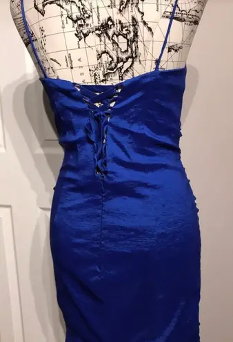 Taffeta Holographic Iridescent Bodice Mermaid Draped Gown Prom Blue