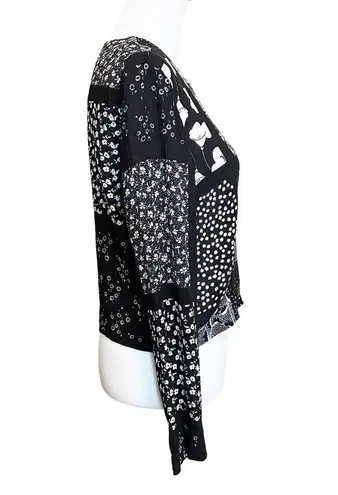 Vintage Floral Print Button Down LongSleeve Shirt Jacket Black Size Small Petite