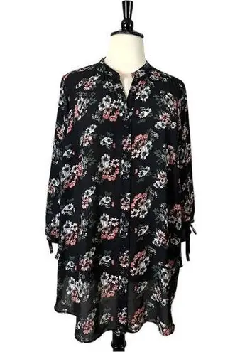 Joan Rivers Women’s Popover Top Split Neck Tab 3/4 Sleeves Floral Size 28W Plus
