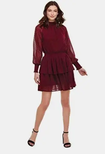 Mud Pie NWT Long Sleeve Swiss Dot Cowl Neck Burgundy Dress Sz M