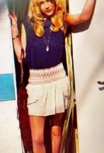 Free People Lip Smocking Good Layered Beaded & Smocked Mini Skirt Medium