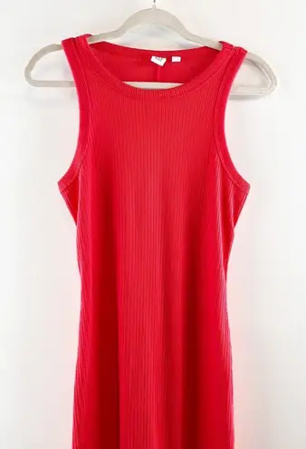 Gap  Sleeveless Crewneck Straight Cut Fitted Ribbed Tank Midi Dress Red XS