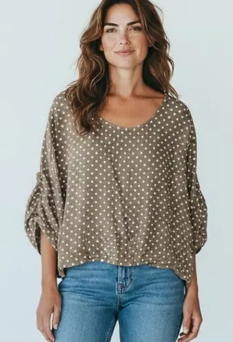 Tempo Paris Linen Polka Dot Balloon Sleeve Button Detail Top Made In Italy M