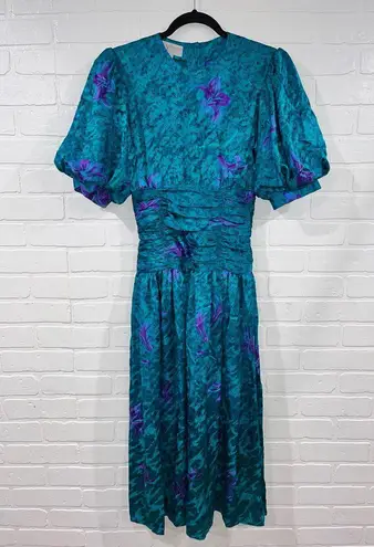 Valerie Stevens Vintage 100% Pure Silk 80’s Turquoise & Purple Dress