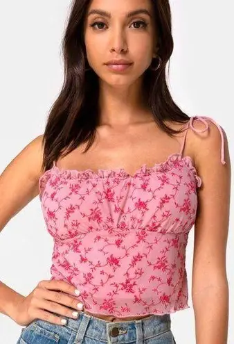 Motel Urban Outfitters Kalsi Top in Love Bloom Pink Flock Top Size Small