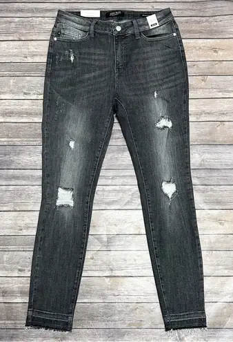 Judy Blue Washed Out Black Grey Distressed Cut Off Skinny Fit Ankle Jeans 11 30