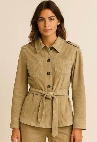 Vintage Liz Claiborne Suede Belted Short Trench 90s Minimalist French Girl Tan Size L