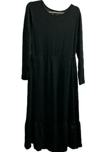 Bloomchic Black Ribbed Long Sleeve Flowing Maxi Dress in Size 14/16