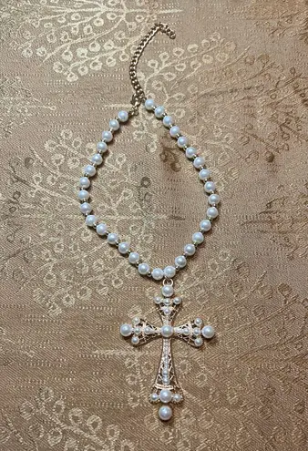 Boutique Beautiful Faux Pearl & Gold Cross Necklace