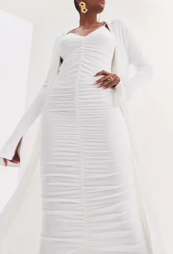 SER.O.YA. Ballor Ruched Midi Dress in White Size Gently Used Bridal