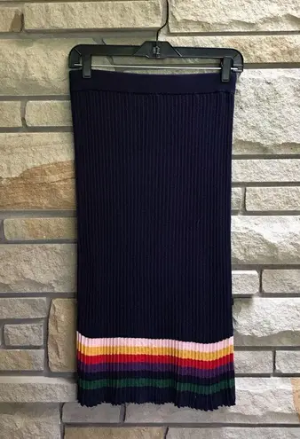 Modcloth  Spirited Spectrum Navy Knit Skirt With Rainbow Stripes Pride Office XS