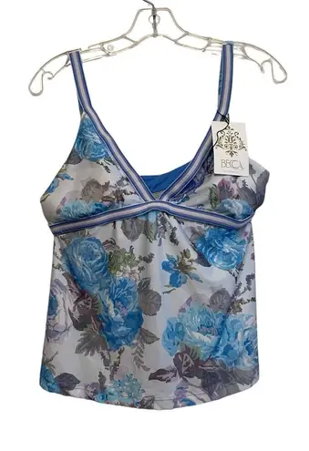 Becca By Rebecca Virtue Swim Tankini Top Size Large Floral Blue Adjustable NWOT