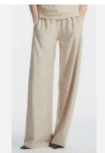 COS Straight-Leg Pinstripe Trousers, Cream, Size Large