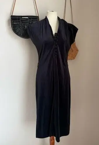 Leslie Fay Vintage 1970s Leslie Faye Black Velvet Midi Dress