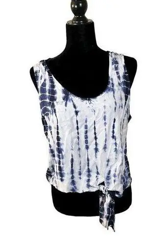 Style House Blue White Tie Dye Asymmetrical Front Tie Blouse Size Large