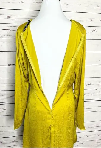 Nasty Gal  Chartreuse Satin Long Sleeve Draped Mini Dress Size 8 Medium