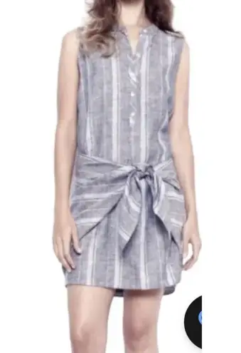 Drew Linen Striped Sleeveless Mini Dress Pullover Medium White Blue Anthro