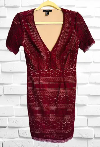 Forever 21 Women’s Small Burgundy Lace Nude-Lined Bodycon Cutout Mini Dress