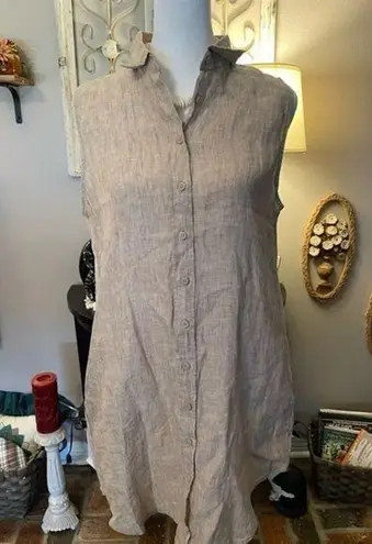 ONIA  linen button down sleeveless high/low dress swimsuit cover tunic w/pockets.