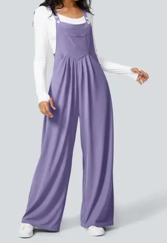 Halara Pockets Waffle Casual Overalls Wide Leg Mellow Purple NWT M Tall
