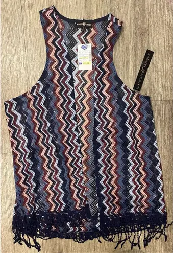Almost Famous  Blue and Pink ZigZag Vest Fringe 1X New