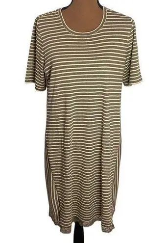 LOGO By Lori Goldstein lace trimmed linen blend striped t-shirt dress size M