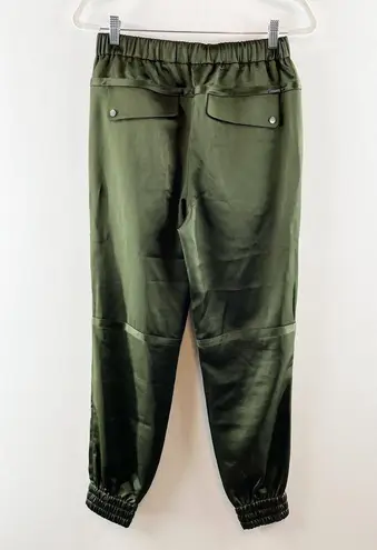 Halston Heritage Satin High Waisted Tapered Leg Joggers Pants Dark Forest Green