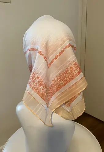 Vintage 1970s Floral Silk Scarf Squares Orang White 24 X 24 Multiple