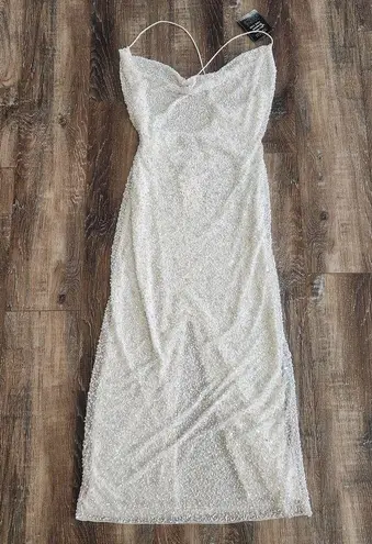 Retrofête Retrofete Frieda Sequin Dress in White Size Medium Sleeveless Midi Cowl Neck NWT