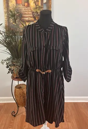 Always Índigo Woman Plus 2X Skirt Dress Open Front Button Tab Sleeve Strips