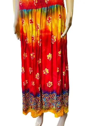 NEW Y2K Hippie Boho Eclectic Indie Tropical Floral Tie Dye Drop Waist Maxi Dress Size undefined