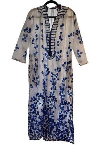Ro's Garden Blue Leaf Clorinda Long Kaftan Dress Size Medium