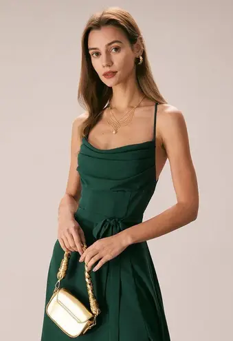 RIHOAS Green Cowl Neck Cutout Back Maxi Dress 75 Size M