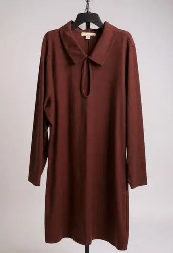 Brown Long Sleeve Dress with Tie Front and Peter Pan Collar Size 2X