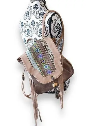 BOHEMIAN FAUX LEATHER & TASSELS BEADED BACKPACK