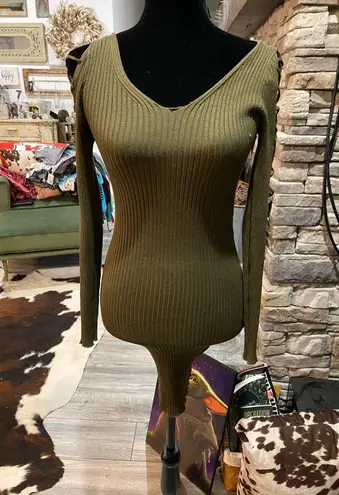 Charlotte Russe SAY WHAT - army green ribbed sweater body con dress