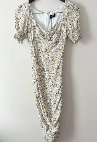 Bardot Mini Dress Cindy Sweetheart Neck Yellow Floral Print NEW Size XS/4