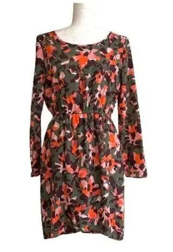 J. Crew Factory Green Orange Floral Long Sleeve Tulip Hem Lined Dress Size 6