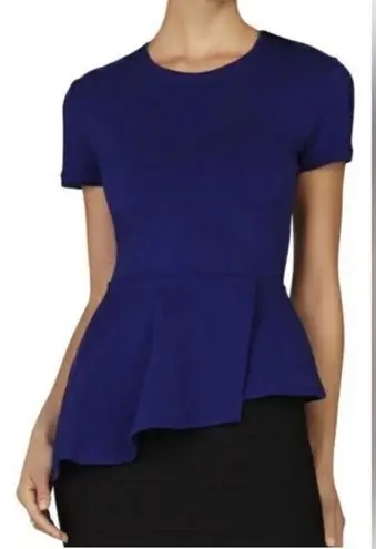 BCBG Max Azria Harlee Peplum Asymmetrical Top Blue Purple Size Large