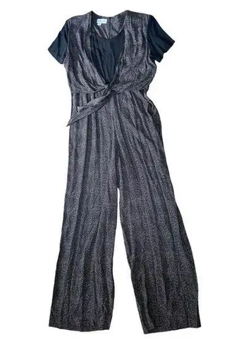 Di Trevi Vintage 90s Gray Black Eclectic Animal Print Tie Front Funky Jumpsuit Size 12