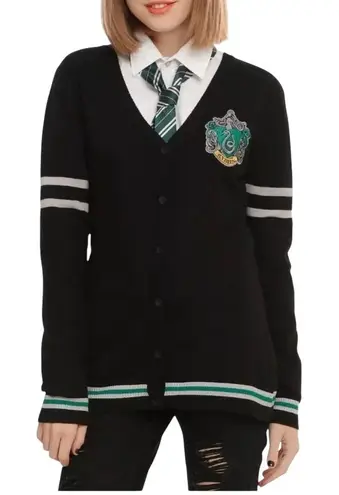 Harry Potter Slytherin House Crest Black V Neck Cardigan Size 16