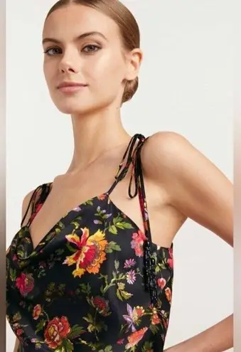 Cinq à Sept Cinq a Sept Marta Floral Print Satin Cowl Neck Camisole Tank Top Black XS New