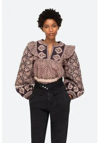 💕SEA NEW YORK💕 Margo Quilted Top ~ 100% Cotton Purple Border Print Large NWOT