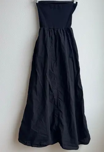 Xirena Finnian Strapless 100% Cotton Midi Maxi Dress Size XS Full Skirt Ribbed Blue