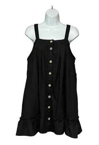 New In Button-Up Sleeveless Ruffle Flare Hem Mini Dress Black Linen/Rayon Casual - Image 4
